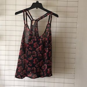 Sheer black floral razor back tank